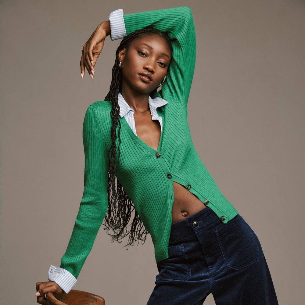 Anthropologie Maeve Twofer Collard Rib Cardigan Shirt
